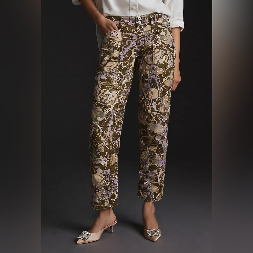 Anthropologie Pilcro The Wanderer Low-Rise Pants Green‎ Brown Metallic Spallter